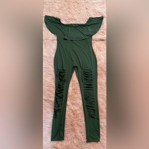 OFF-THE-SHOULDER LACE-UP JUMPSUIT